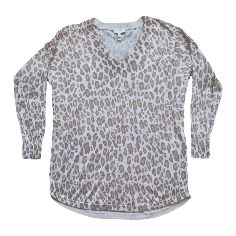 Joie Cheetah Leopard Print Pullover Wool Cashmere V-Neck Sweater 3/4 Sleeve XS